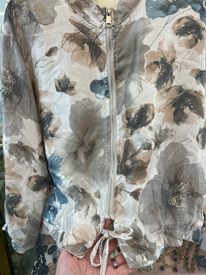 Taupe & Teal Floral Bomber Jacket