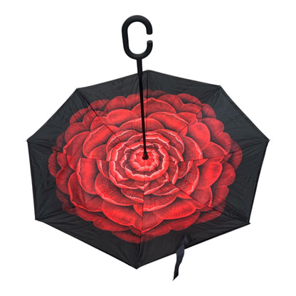 Upside Down Umbrella Red & Black Flower