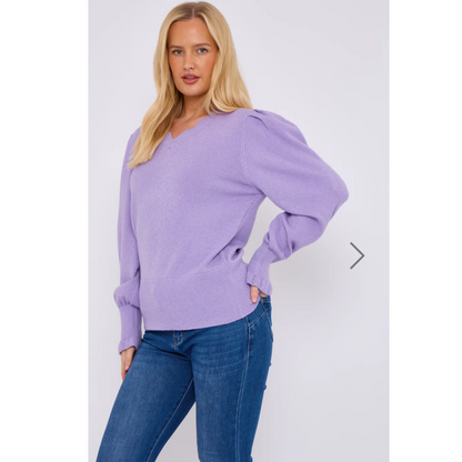 Polly Lilac Knit Jumper Scallop Neckline