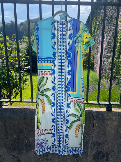 Mediterranean Floral Crystal Embellished Maxi Dress