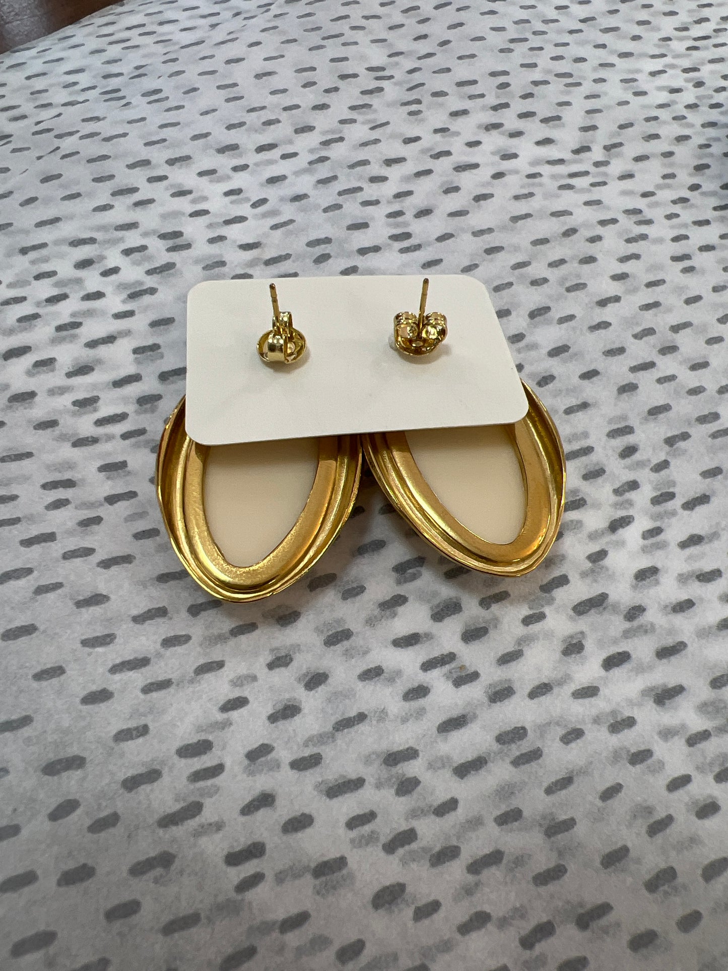 Cream & Gold Oval Statement Earrings