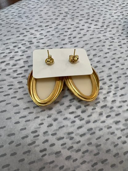 Cream & Gold Oval Statement Earrings