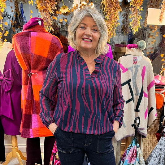 Rema Magenta & Navy Print Band Top (8-16)