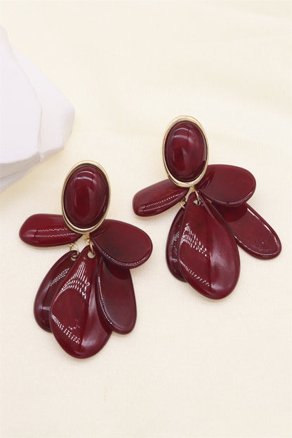 Wine/Gold Statement Clip On Earrings