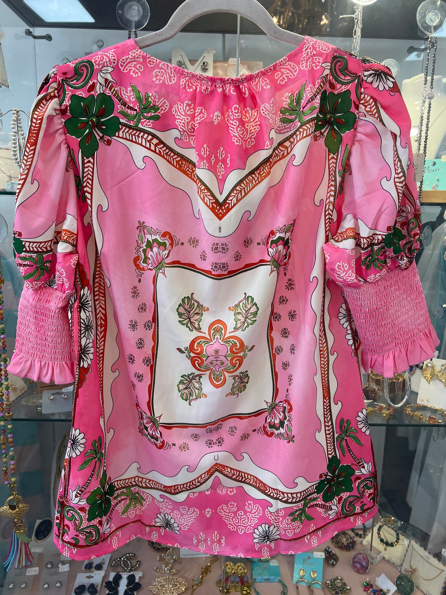 Crystal Detail Pink Print Button Front Blouse