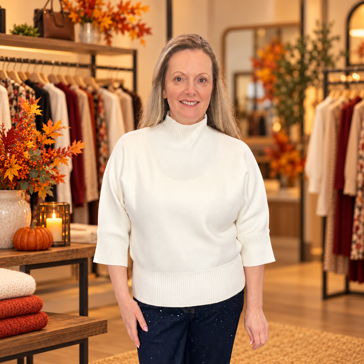 Cream Turtle Neck Knit Jumper One Size