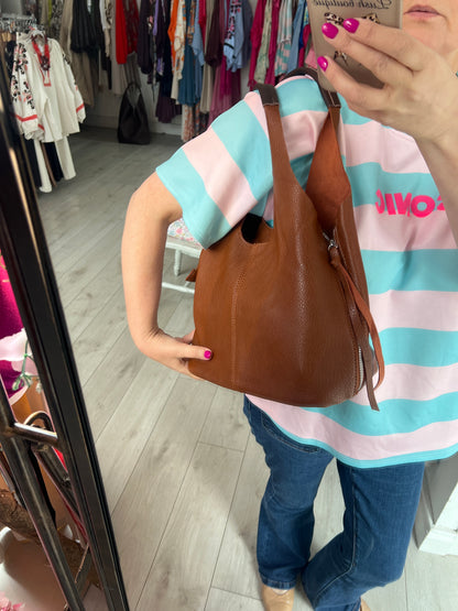 Tan Soft Leatherette Shoulder Bag