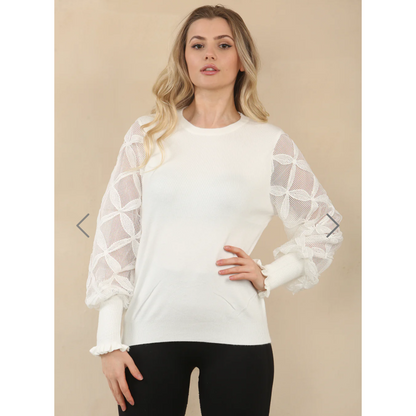 Debra Off White Jumper Lace Sleeves