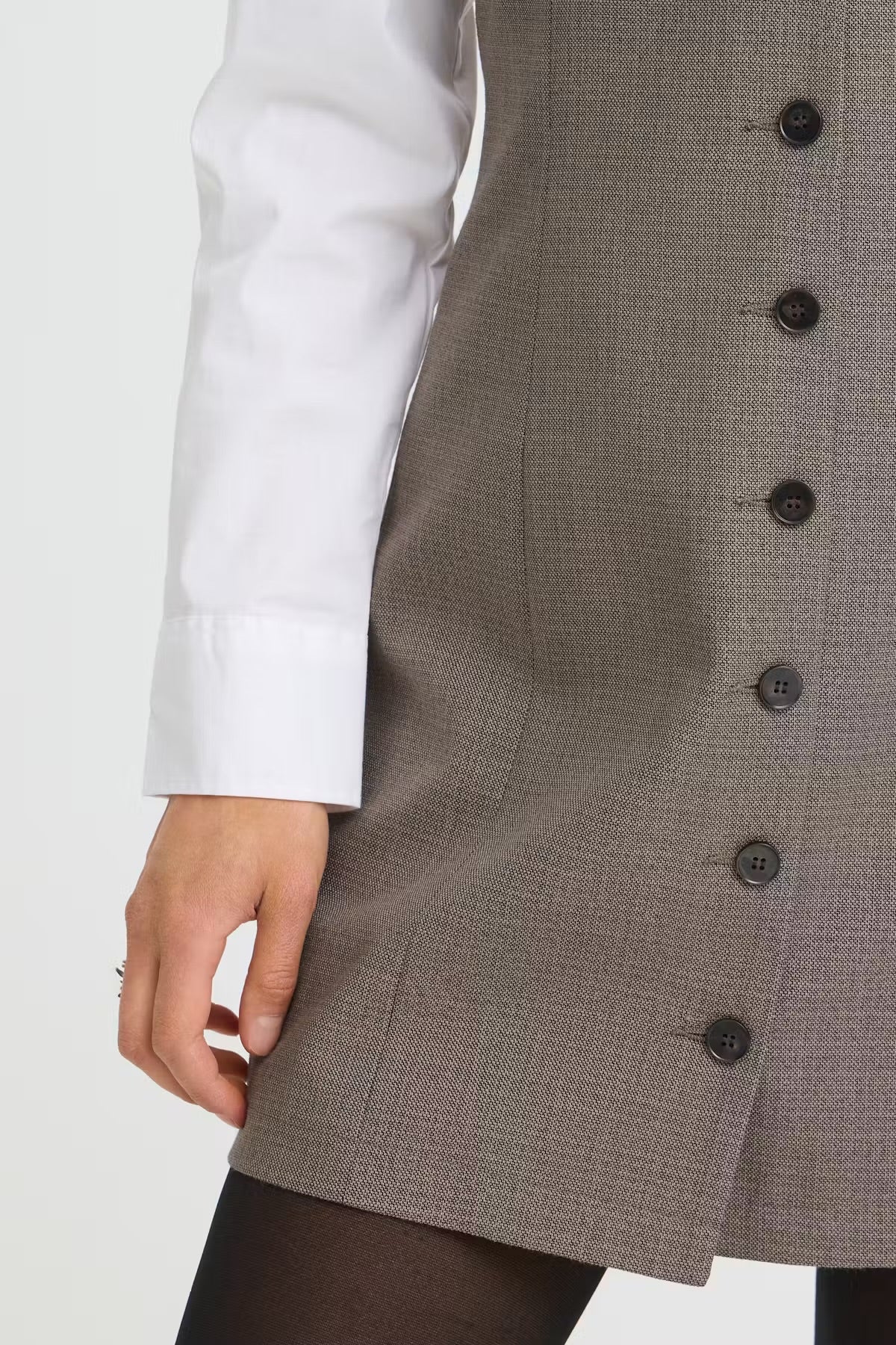 FRANSA Taupe Button Front Pinafore Dress