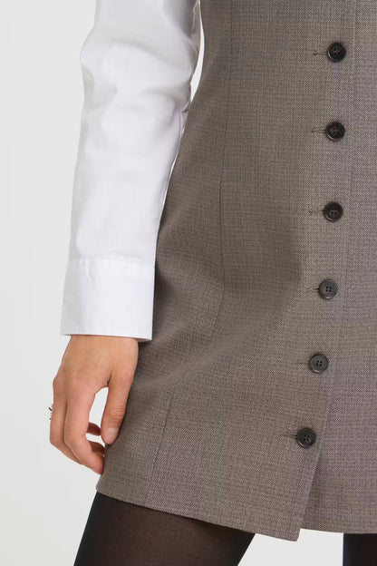 FRANSA Taupe Button Front Pinafore Dress