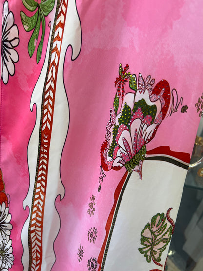 Pink Printed Crystal Embellished Midi Dress