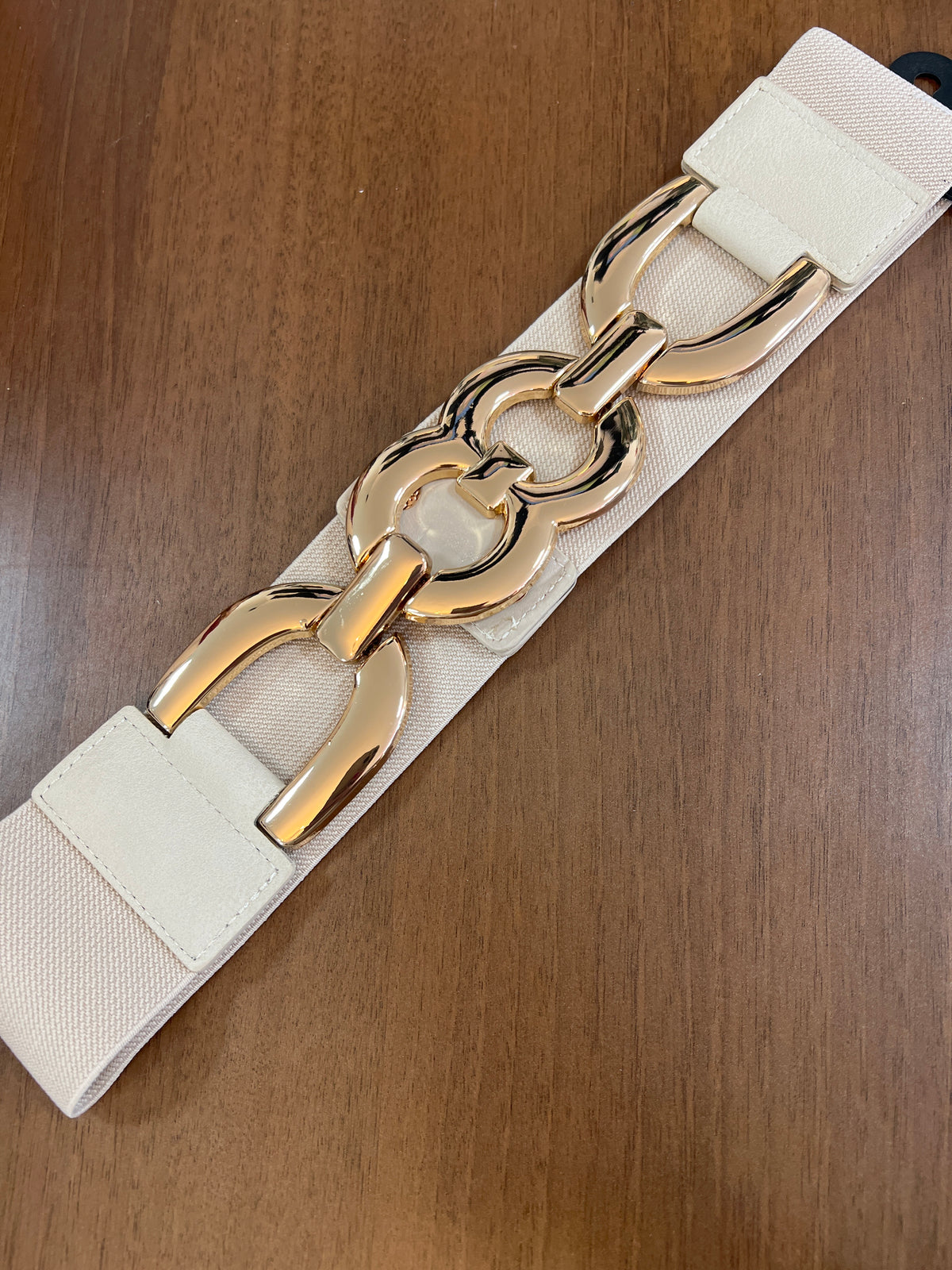 Light Beige Elasticated Belt Gold Curb Front