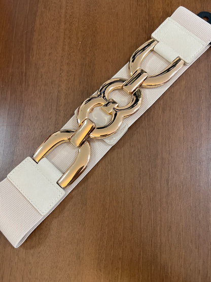 Light Beige Elasticated Belt Gold Curb Front