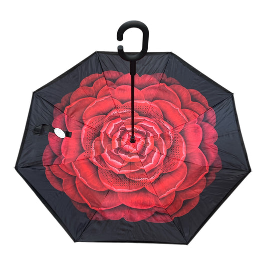 Upside Down Umbrella Black With Red Flower