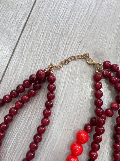 Wine & Coral Statement Beaded Necklace