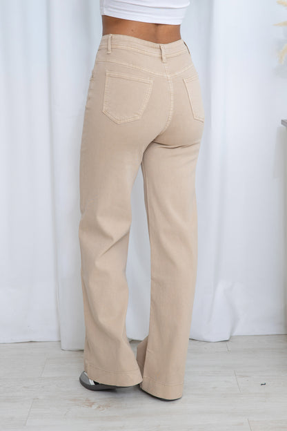 Zelia Beige Wide Leg Stretch Jeans