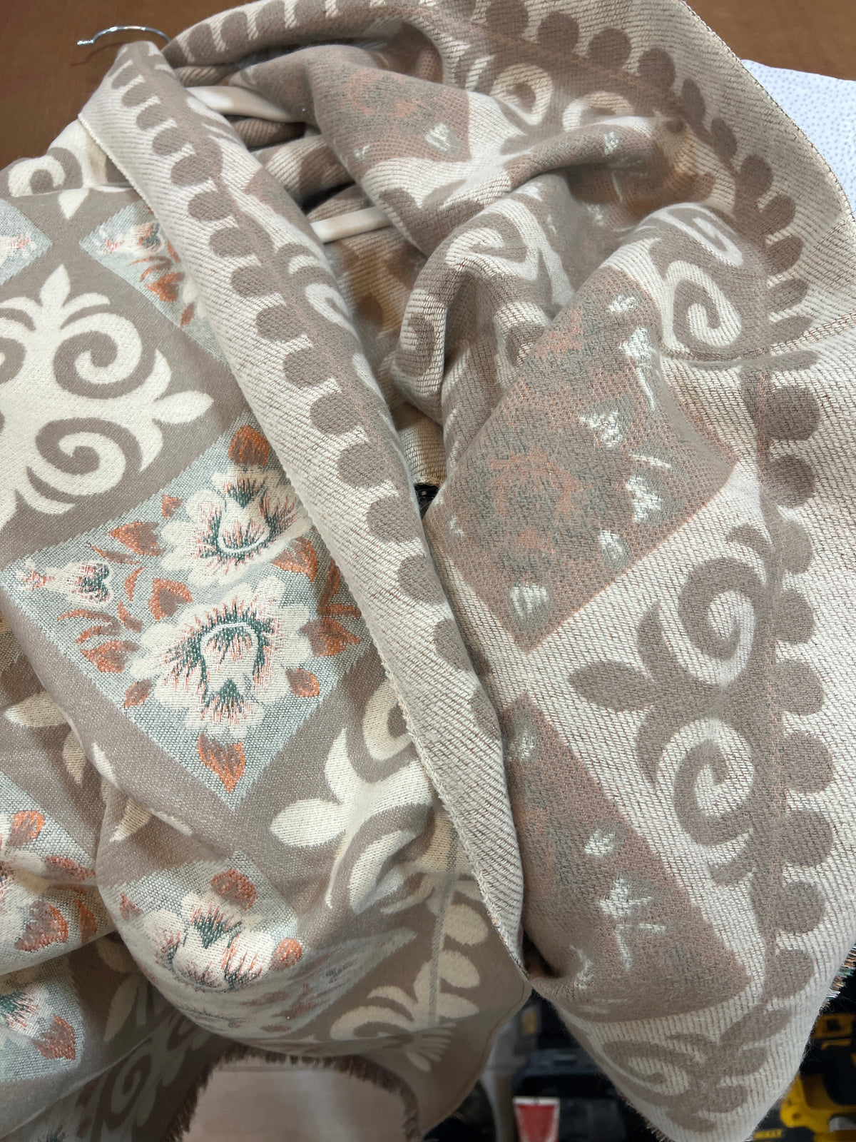 Taupe Cream Floral Reversible Scarf