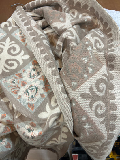 Taupe Cream Floral Reversible Scarf