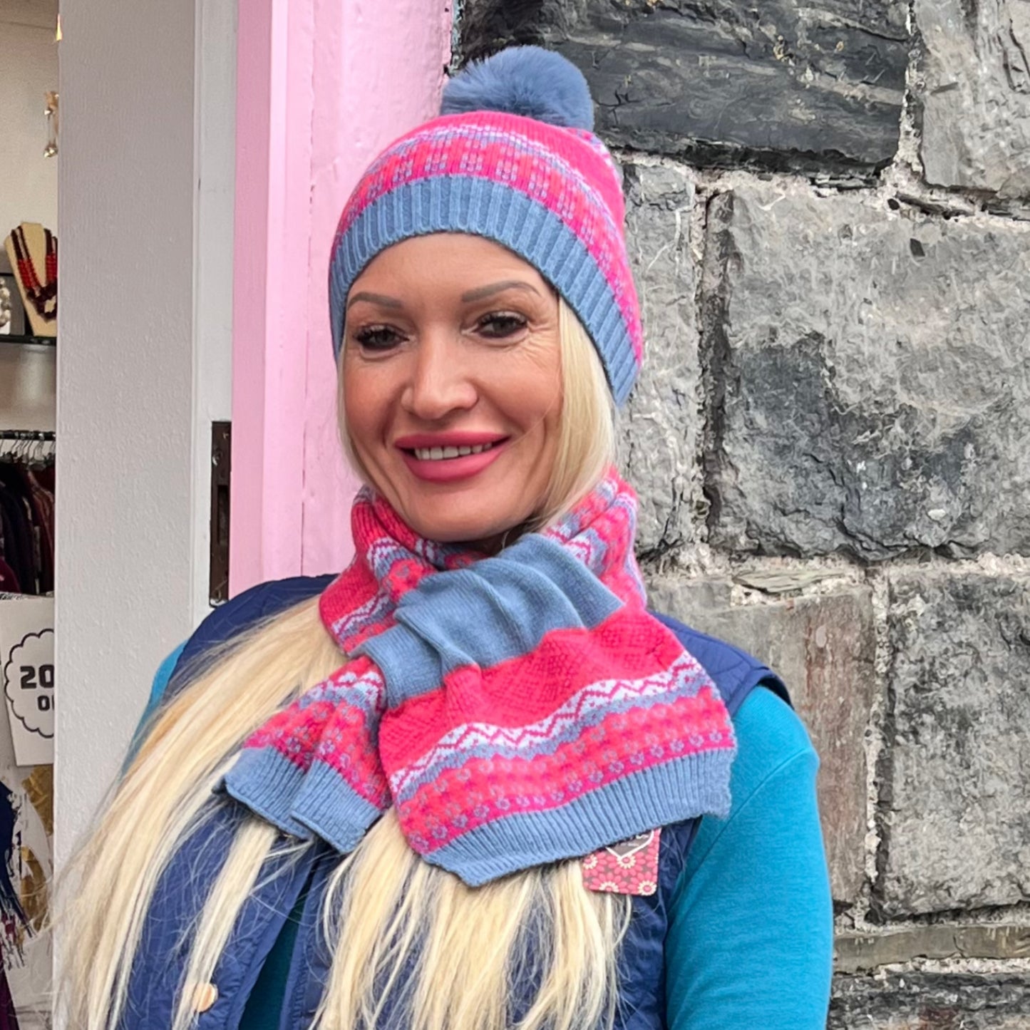 POM Blue & Pink Mix Bobble Hat