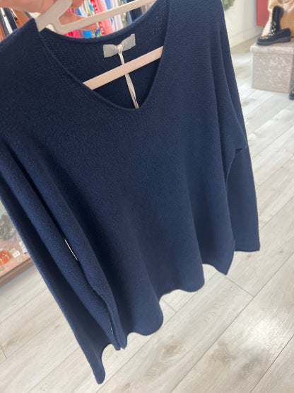 DECK V Neck Knitted Jumper Navy