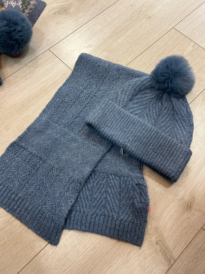 POM Blue Knit Collar Scarf