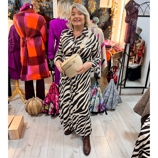 Catriona Chocolate & Beige Zebra Shirt Dress