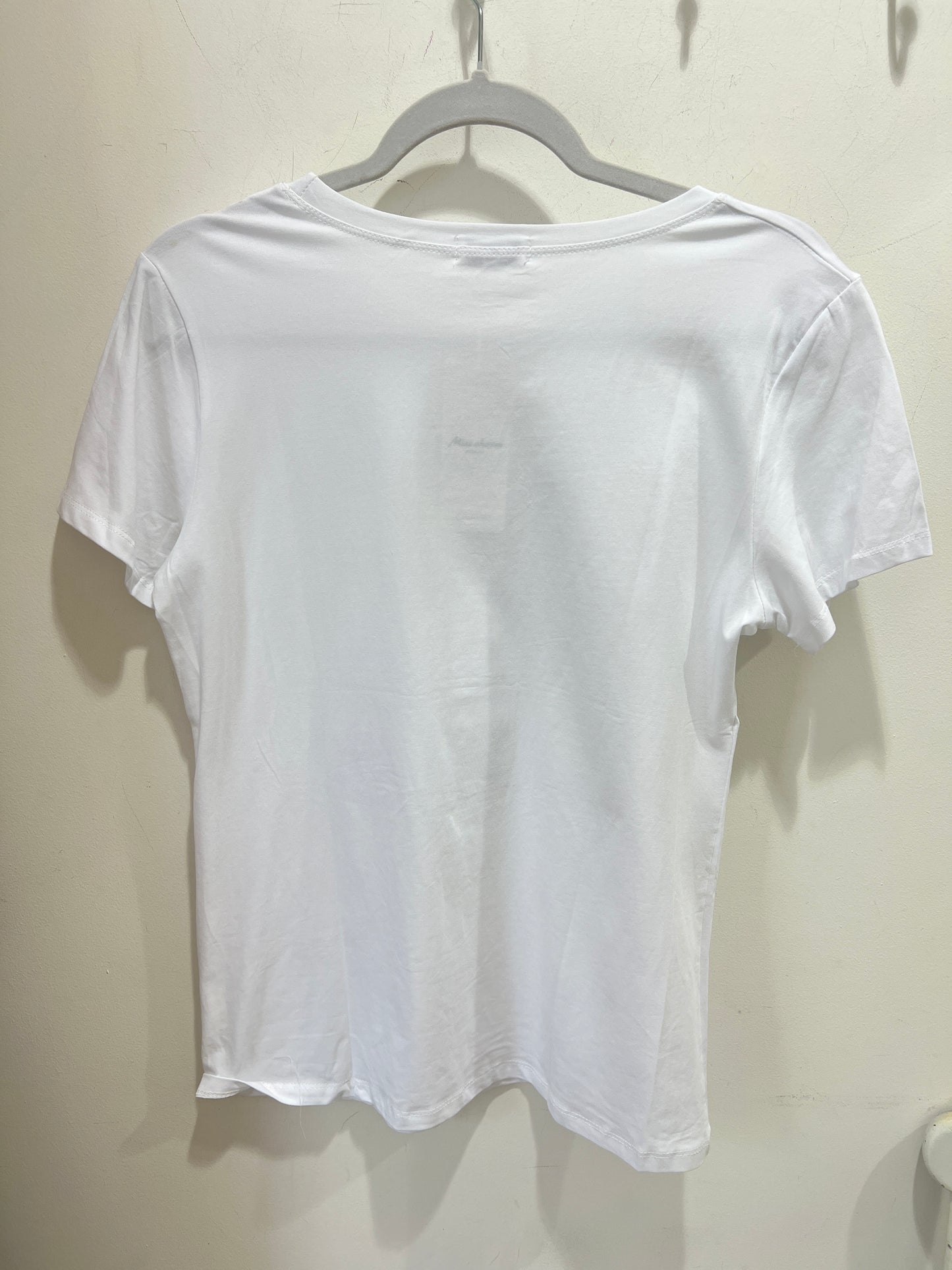 White Embellished Beige Mosaic Print T-Shirt