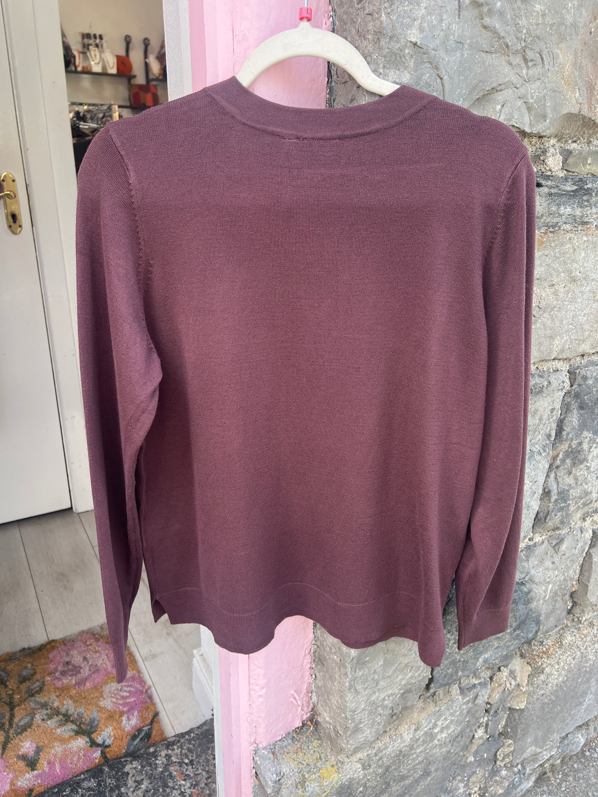 FRANSA Aubergine V-Neck Stretch Fine Knit Jumper