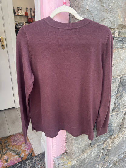 FRANSA Aubergine V-Neck Stretch Fine Knit Jumper