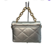 Silver Metallic Quilted Handbag Gold Curb Handle