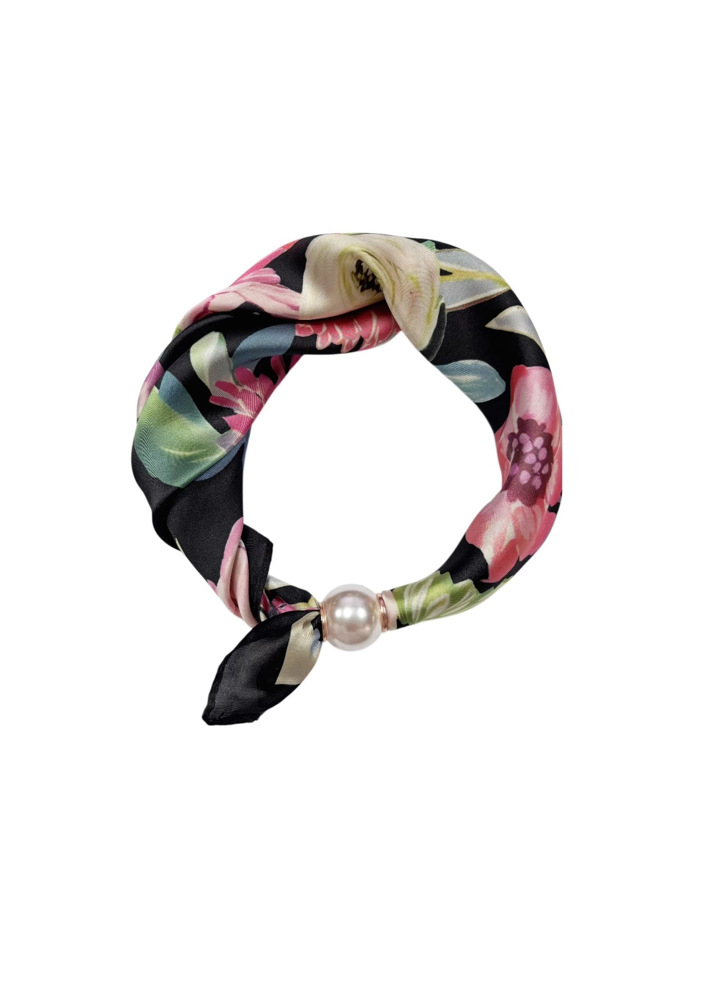 Magnetic Pearl Neck Scarf Black Floral