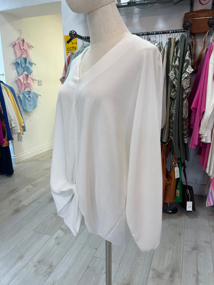 White Tie Front V-Neck Blouse (One Size 16–20)