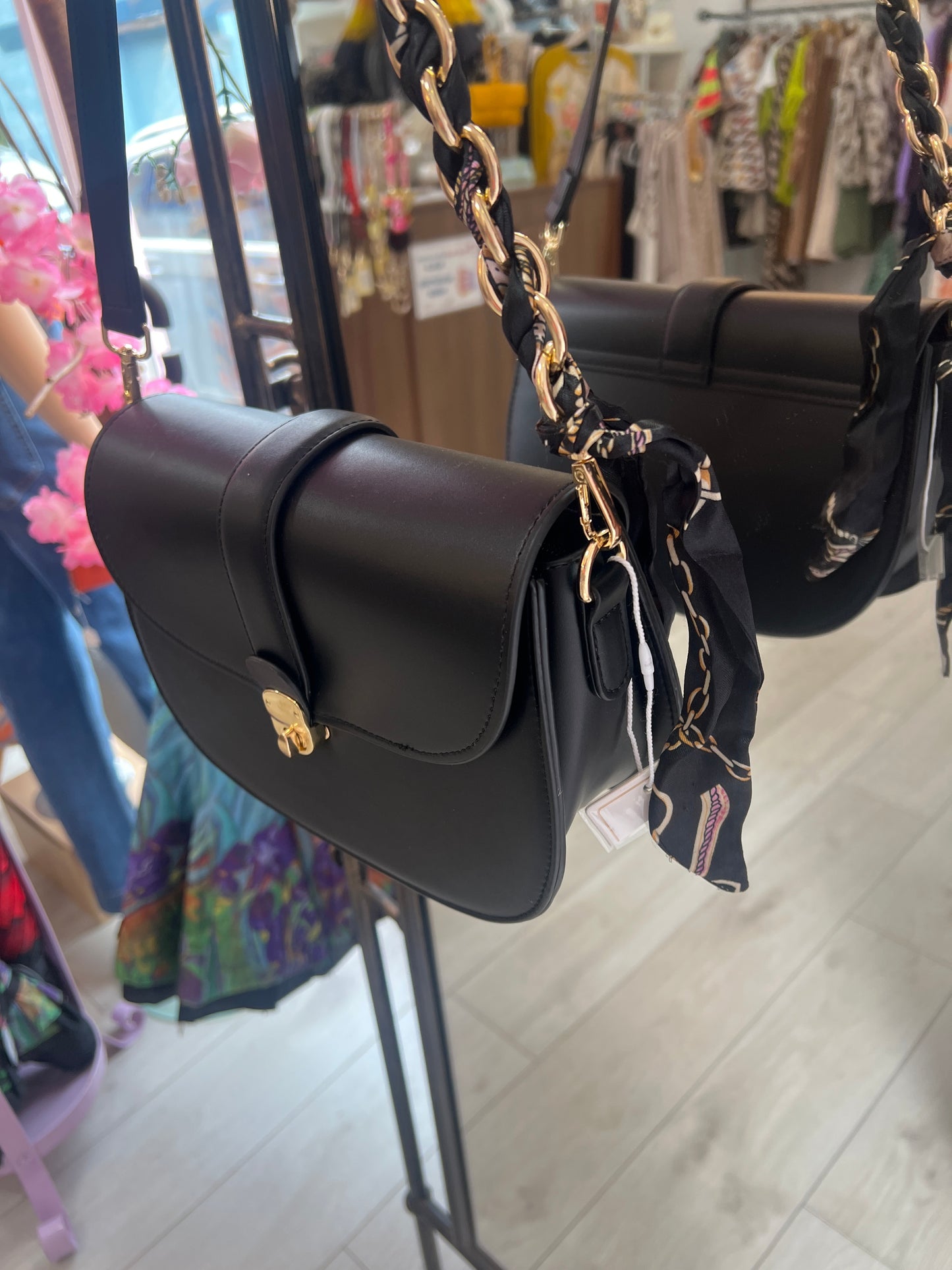 Black & Gold Leatherette Shoulder Bag