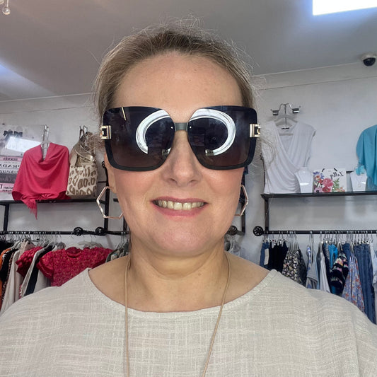 Charcoal Grey Oversized Sunglasses Gold Trim