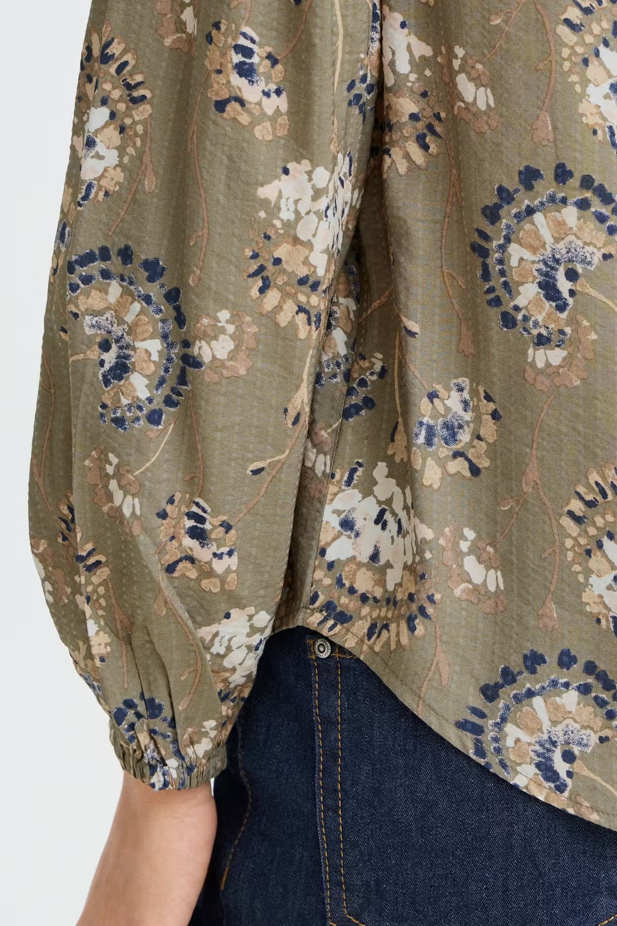 FRANSA Khaki Floral V Neck Blouse