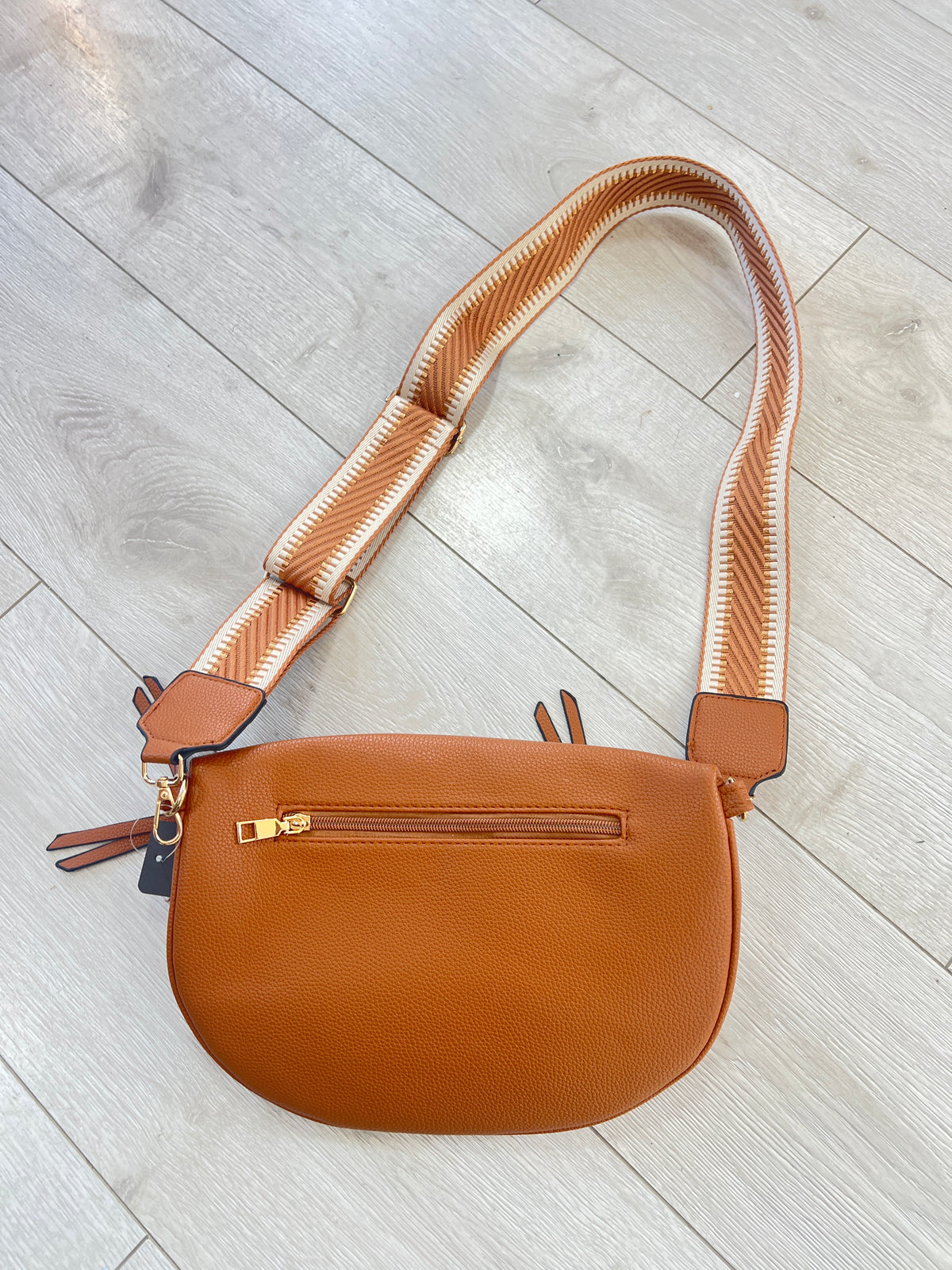 Tan Leatherette Crossbody Zipped Bag
