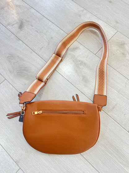Tan Leatherette Crossbody Zipped Bag