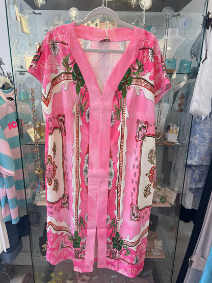 Pink Printed Crystal Embellished Midi Dress