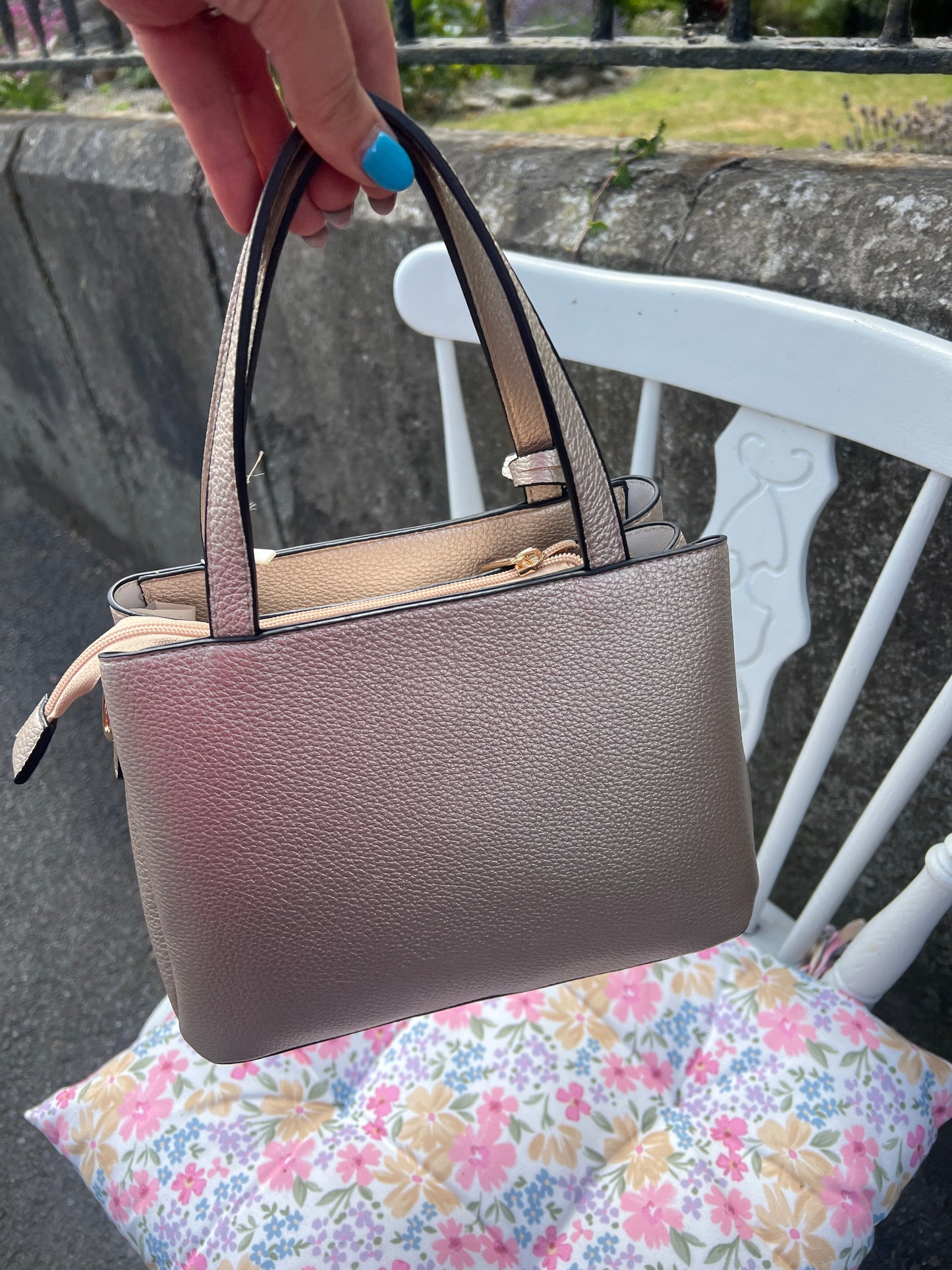 Champagne Metallic Tote & Crossbody Handbag