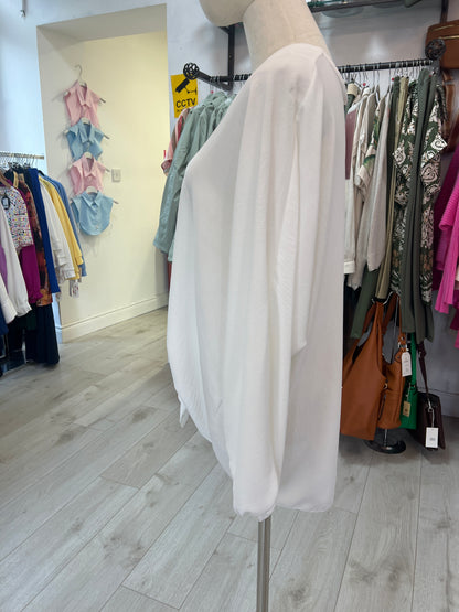 White Tie Front V-Neck Blouse (One Size 16–20)