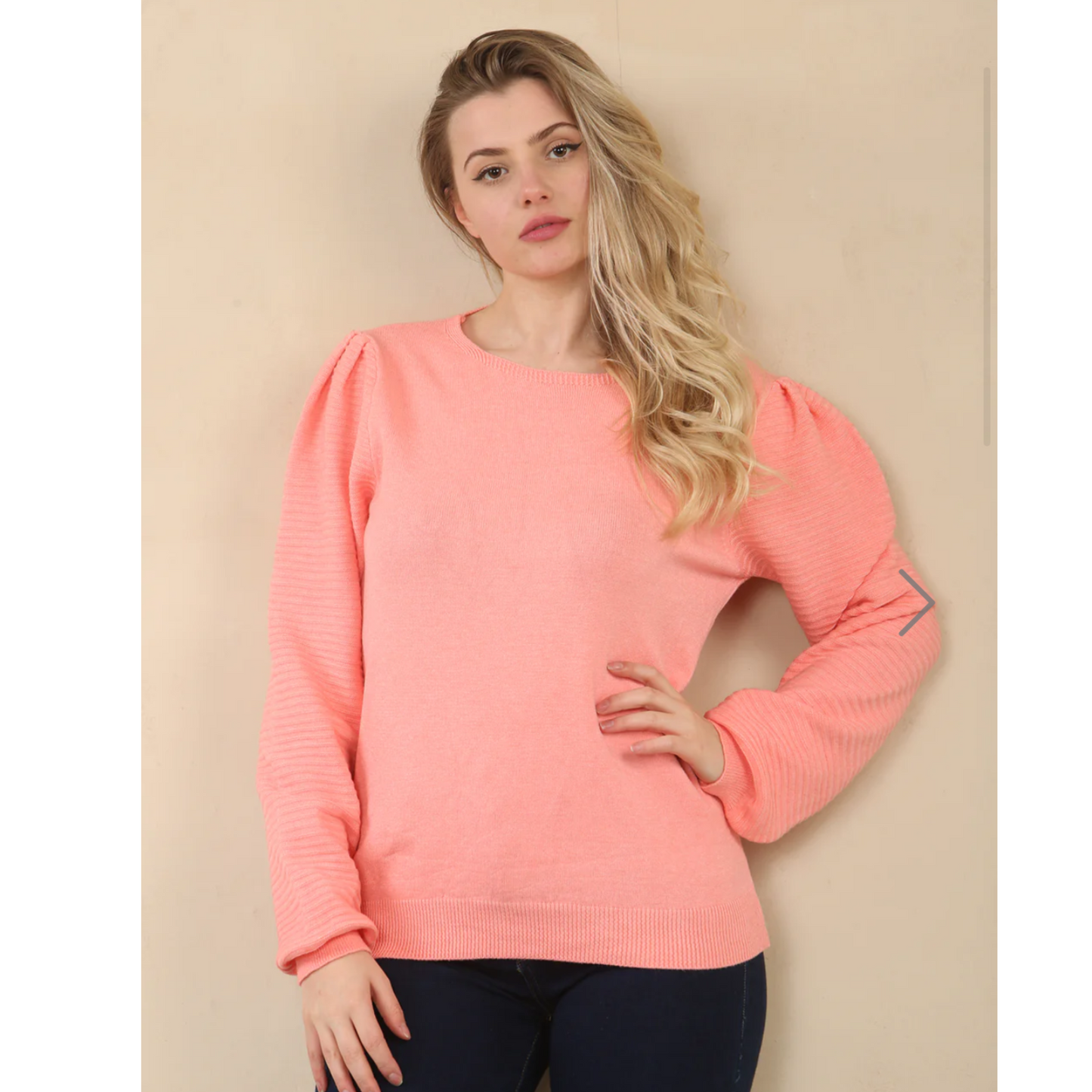 Gemma Coral Knit Jumper Ribbed Sleeves