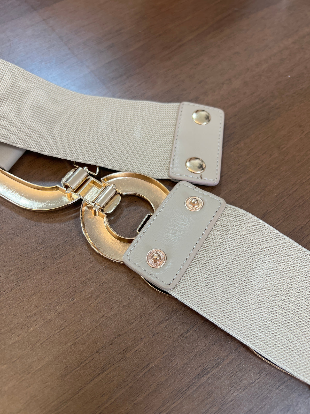 Dark Beige Elasticated Belt Gold Curb