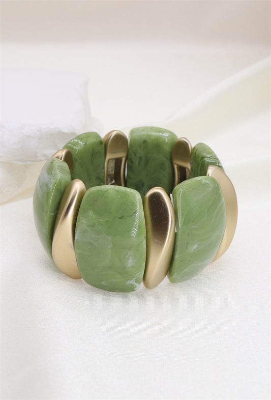 Green & Gold Elasticated Marbled Bracelet
