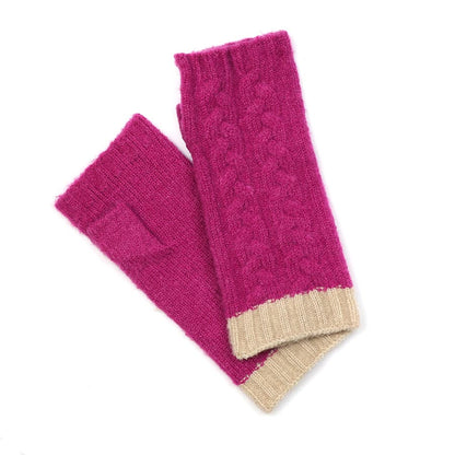 POM Magenta & Beige Cable Knit Fingerless Gloves
