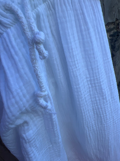 White Cheesecloth Cotton Wide Leg Trousers