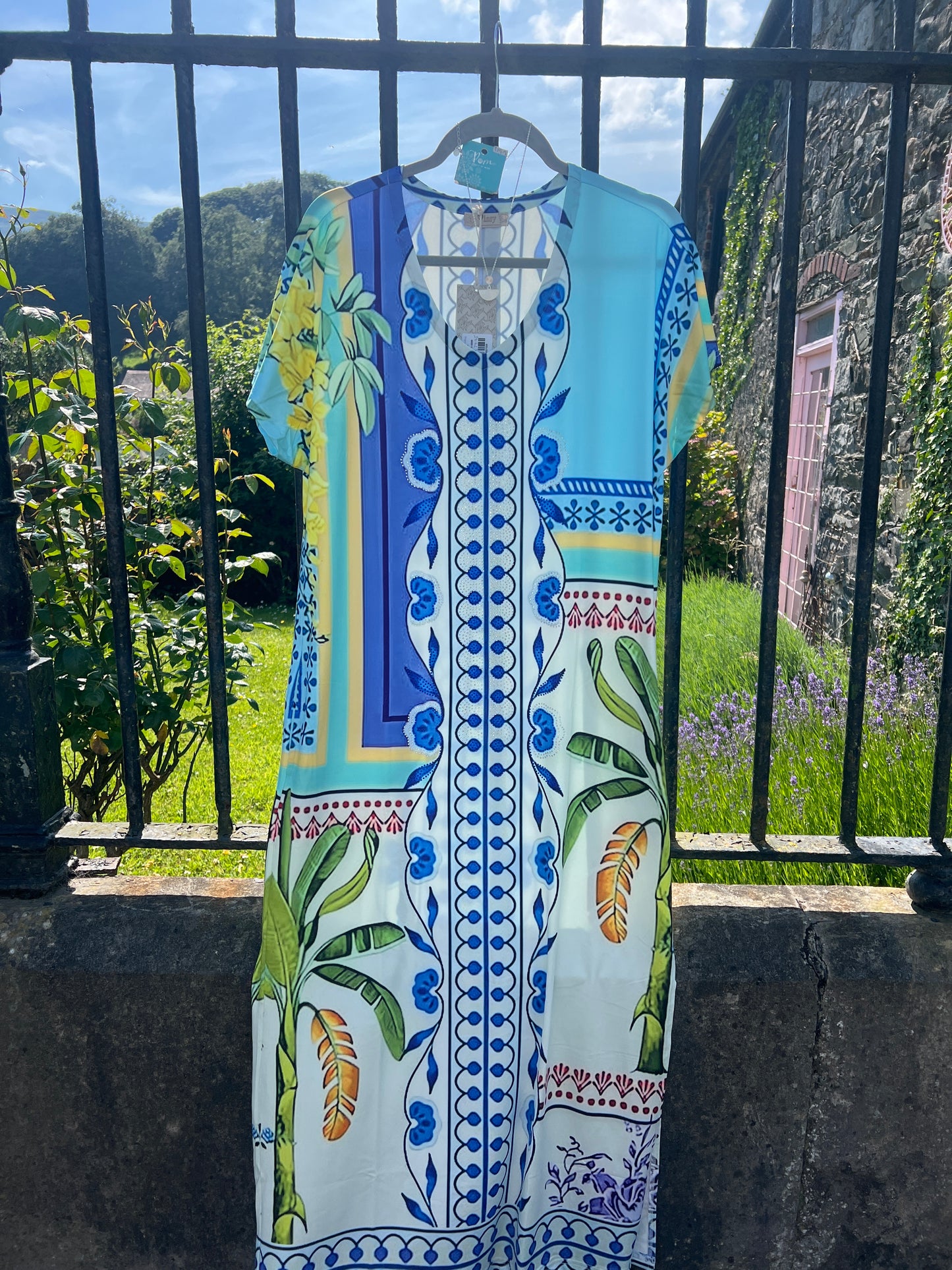 Mediterranean Floral Crystal Embellished Maxi Dress