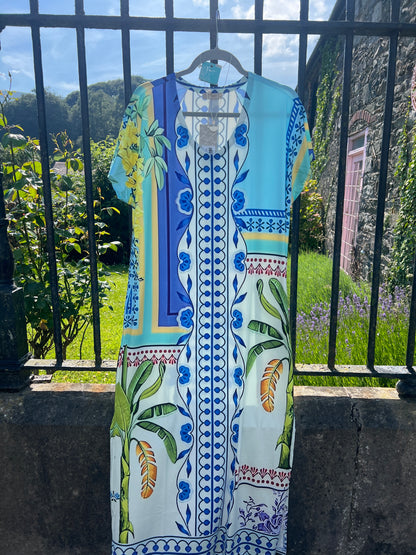 Mediterranean Floral Crystal Embellished Maxi Dress