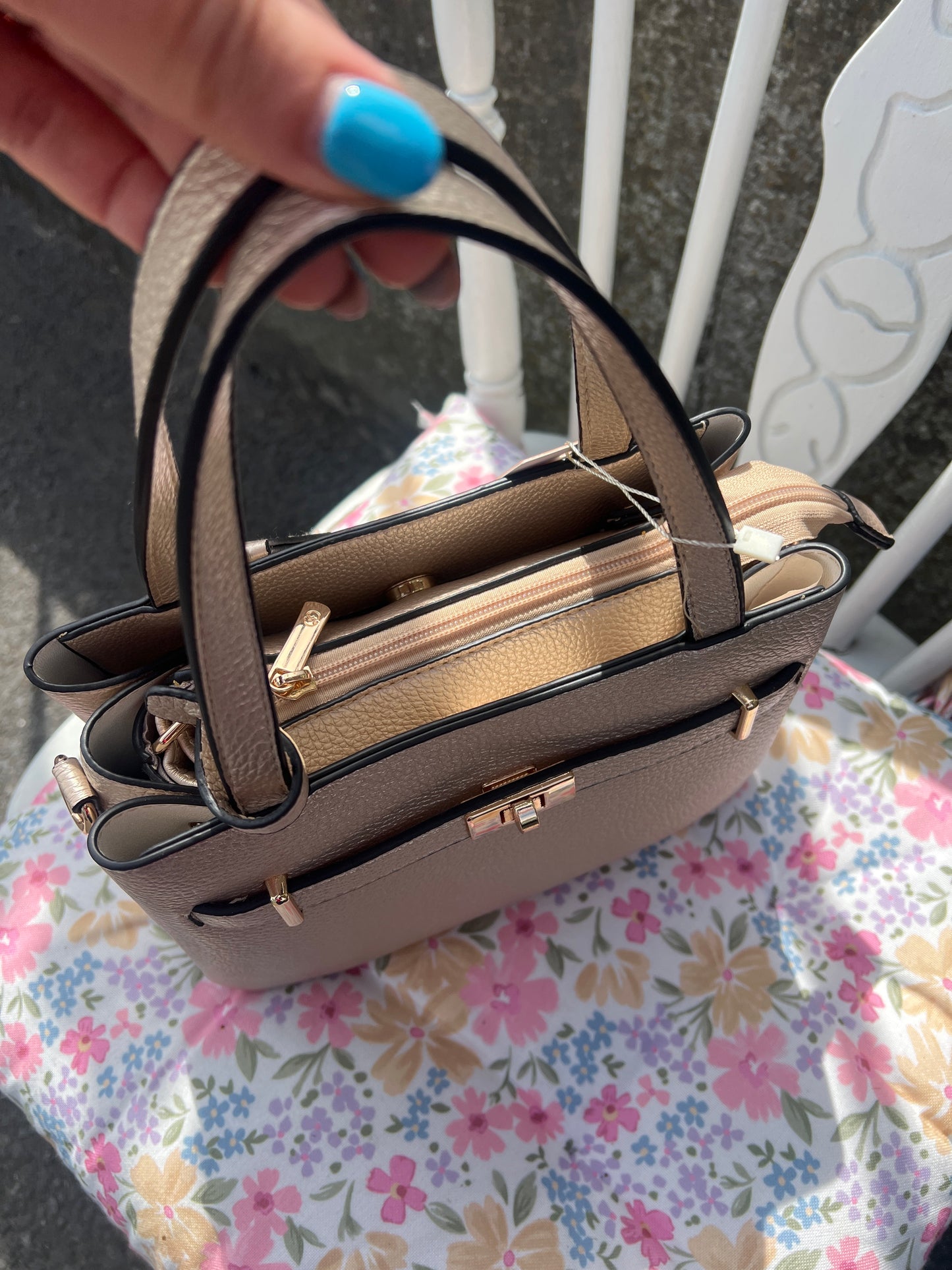 Champagne Metallic Tote & Crossbody Handbag