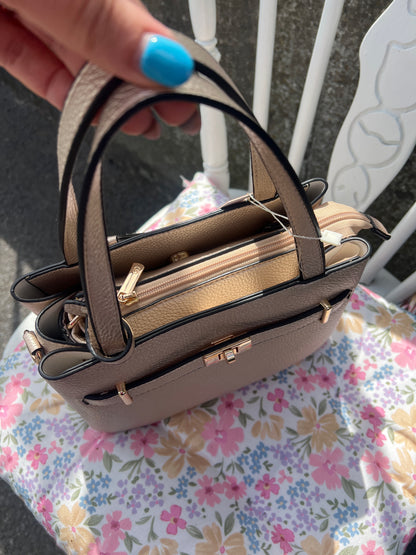 Champagne Metallic Tote & Crossbody Handbag