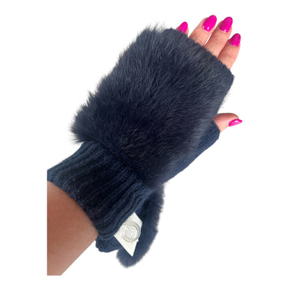 Navy Fur Fingerless Gloves